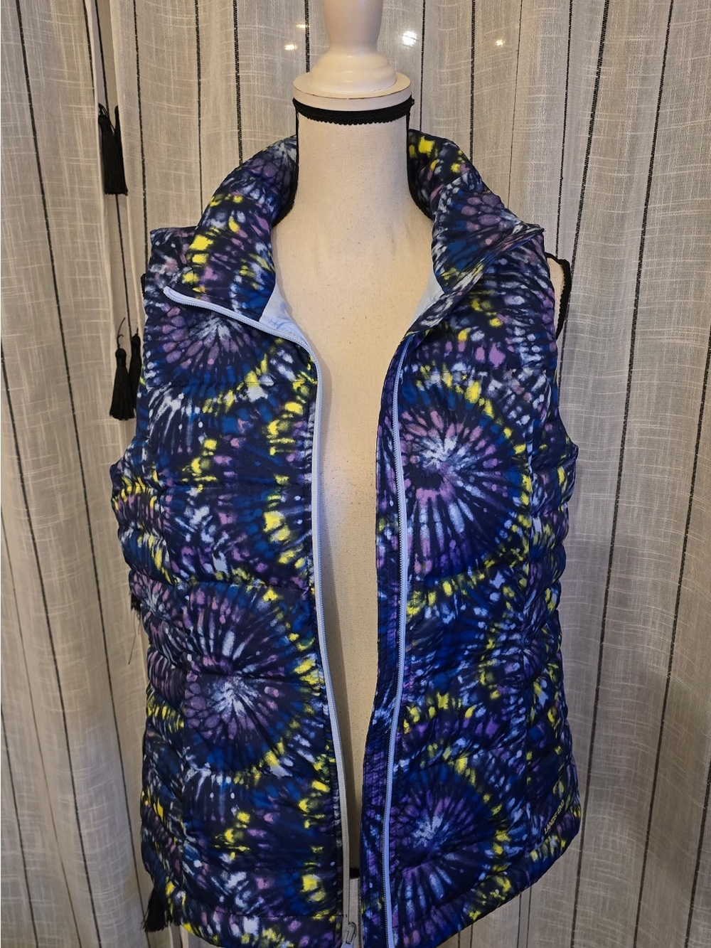 Lands' End Quilted Tie-Dye Vest in Blue, Purple & Yellow